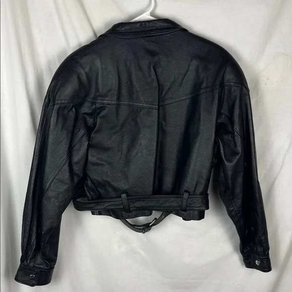 NWOT Luis Alvear Cropped Black Zip Up Leather Women's Jacket - Picture 6 of 9